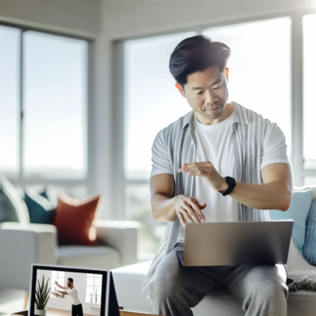 Leerling volgt een online dansles op laptop